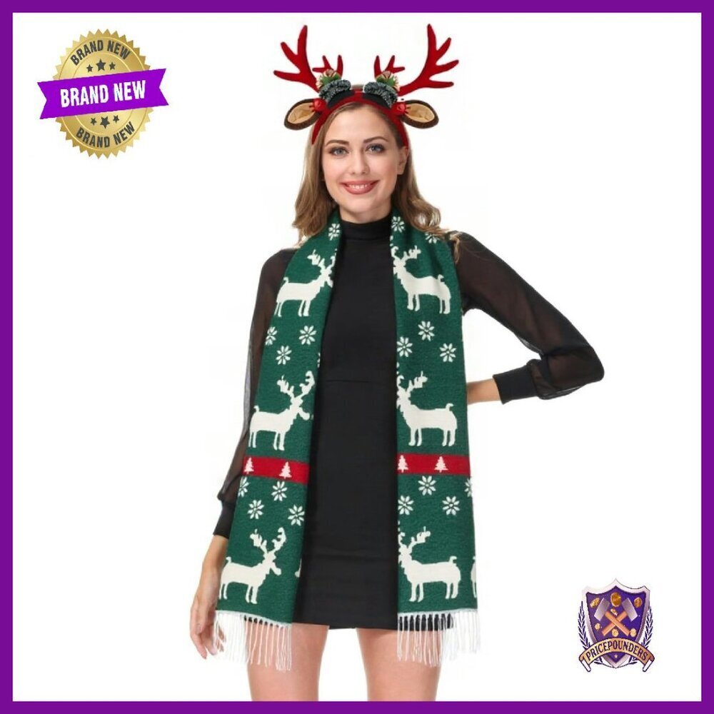 Oversized Winter Scarf Shawl Wrap Reindeer Snowflake Jacquard Unisex Gift